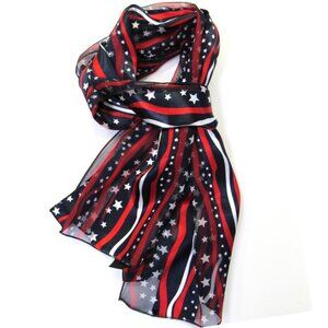 Silky Red White Blue Stars & Stripes Patriotic Flag Scarf Veterans Day E…